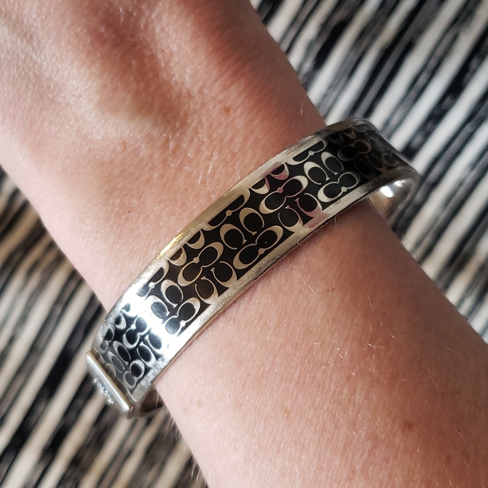 Coach silver and black enamel bangle